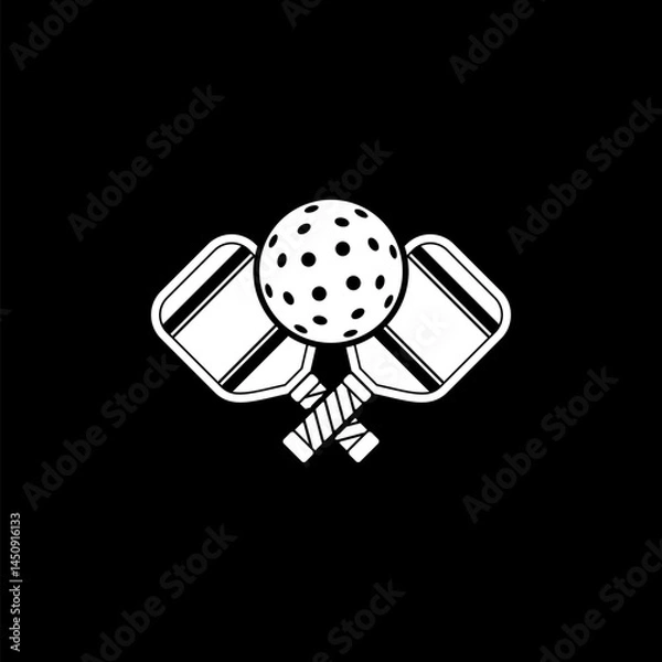 Obraz Two pickleball paddles crossed icon isolated on black background