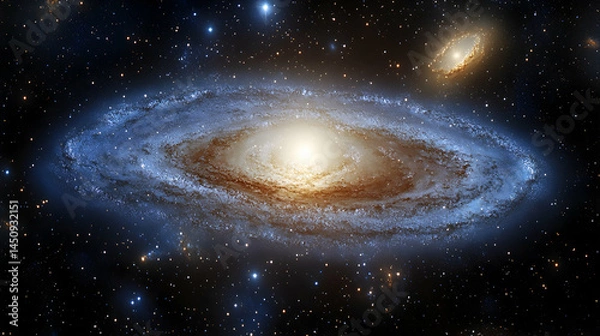 Fototapeta Spiral galaxy bathed in cosmic dust and starlight, with numerous stars scattered across the backdrop