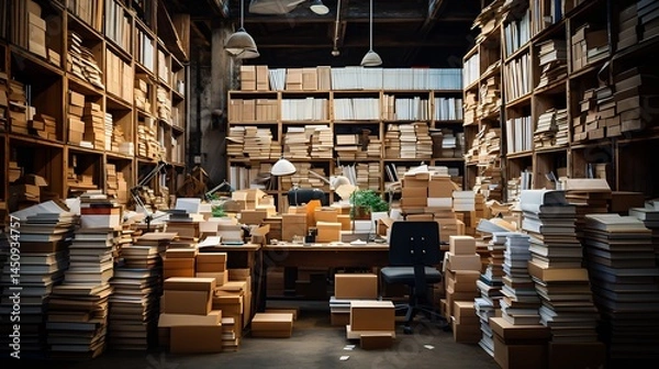 Fototapeta Image of cluttered German archive room