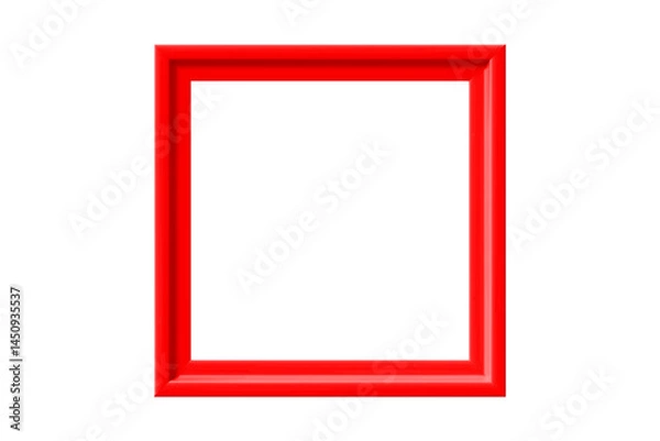 Fototapeta A blank red wooden picture frame, isolated for your photo or art, offers a decorative border