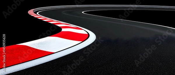 Obraz Racing Track Curve With Red And White Stripes