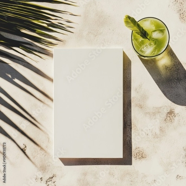 Fototapeta Tropical Mockup Scene with Drink and Shadows