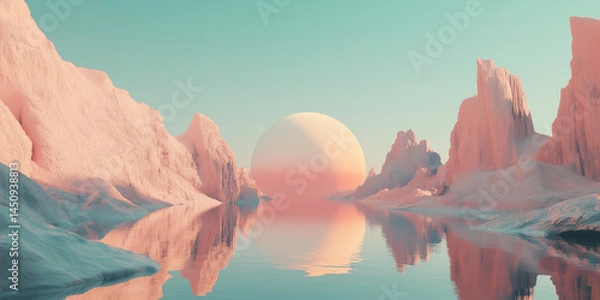 Obraz landscape featuring large, pinkish rock and moon