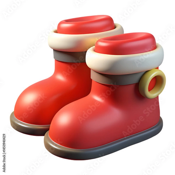 Fototapeta Santa Claus Red Boots - 3D Render with Transparent Background