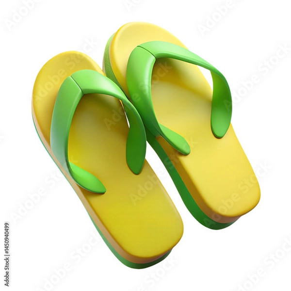 Fototapeta Green and Yellow Flip Flops - 3D Render with Transparent Background