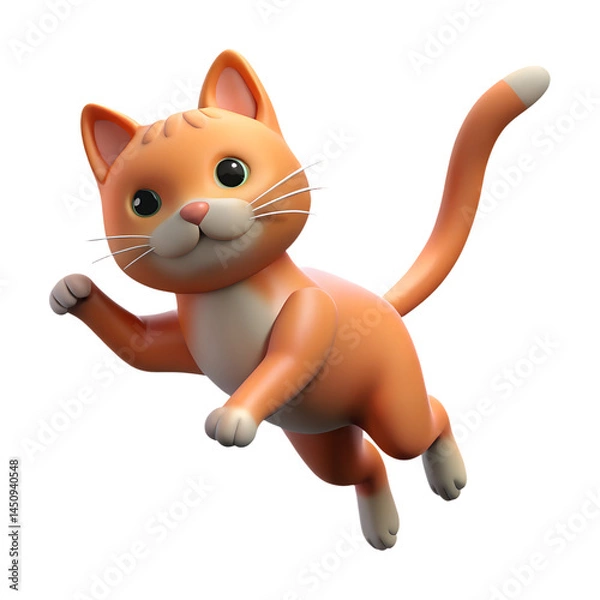Fototapeta Jumping Cat - 3D Render with Transparent Background