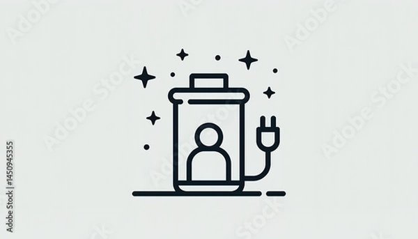 Fototapeta Battery icon with human silhouette and plug in monoline style