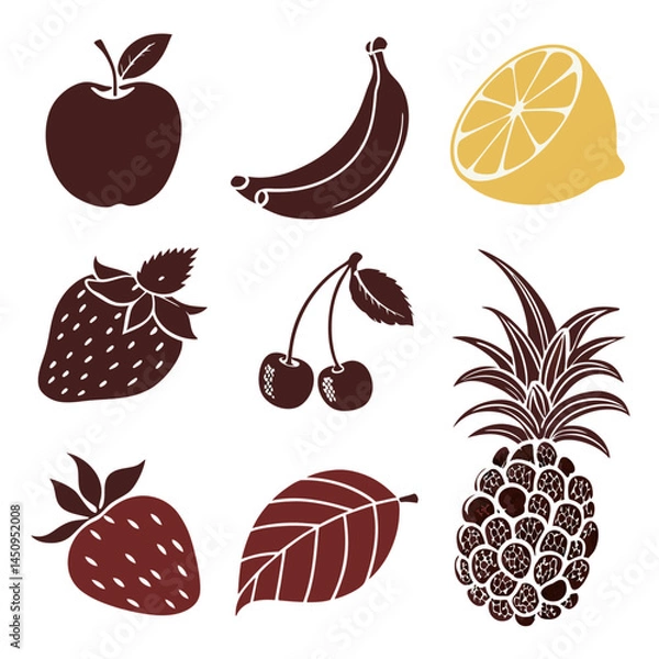 Fototapeta Fruits silhouette bundle set vector