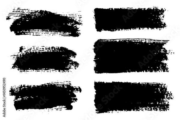 Fototapeta Vector brush stroke textures of different shapes. Paint text boxes and paintbrush collection. Grunge banners for authentic design vibe. Painted backgrounds