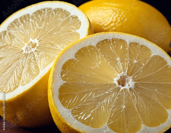 Obraz Yellow beautiful lemon cut into two parts, close -up.