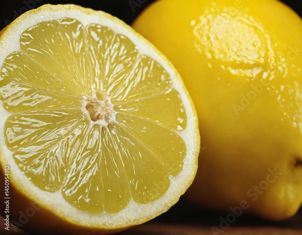 Obraz Yellow beautiful lemon cut into two parts, close -up.