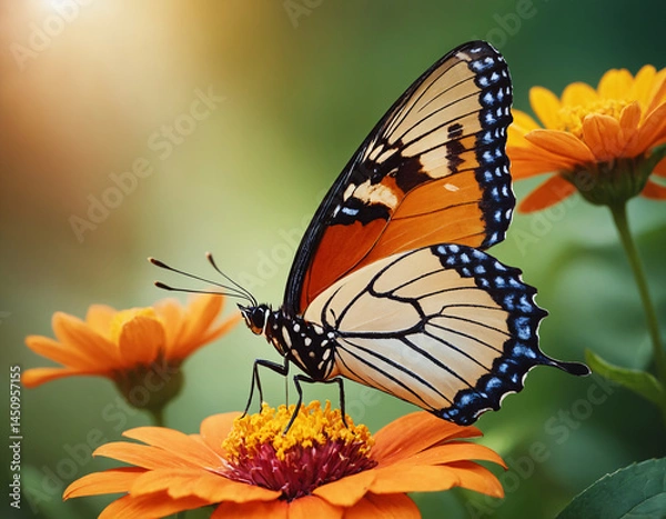 Obraz A beautiful butterfly sits on a flower, collects nectar.