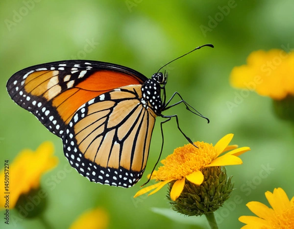 Obraz A beautiful butterfly sits on a flower, collects nectar.