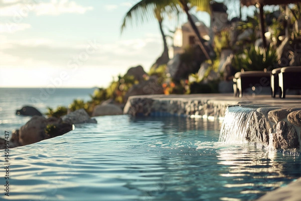 Fototapeta Photograph of a luxury pool at a paradise resort in Mexico.