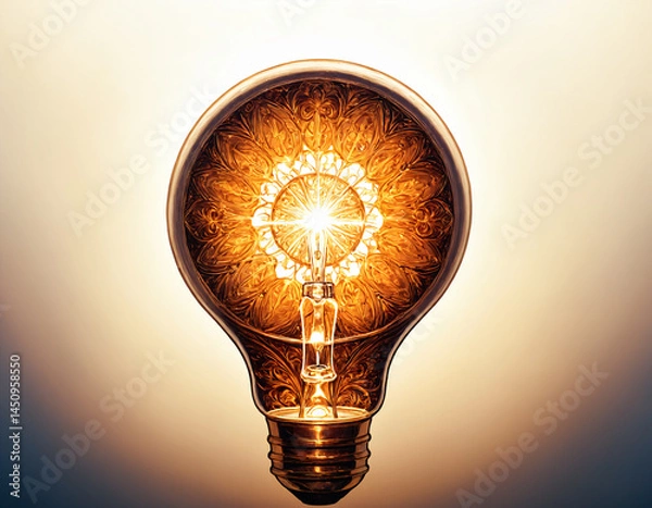 Obraz An electric bulb shines brightly on a white background.