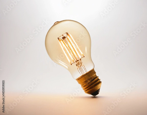 Obraz An electric bulb shines brightly on a white background.