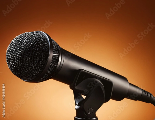 Fototapeta Microphone on a stand on a color background.