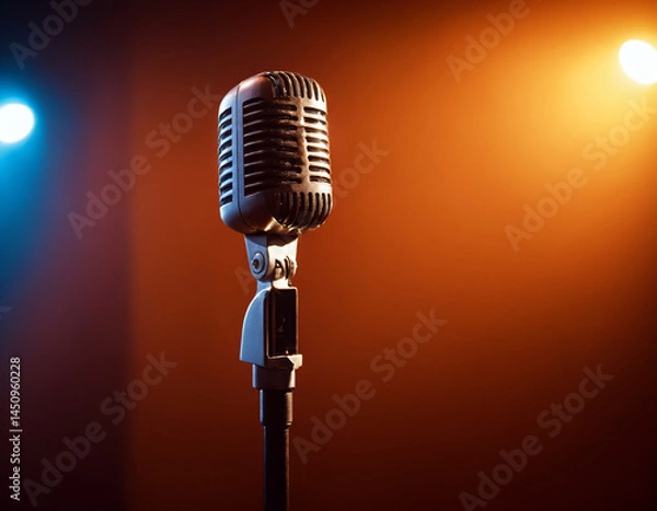 Fototapeta Microphone on a stand on a color background.