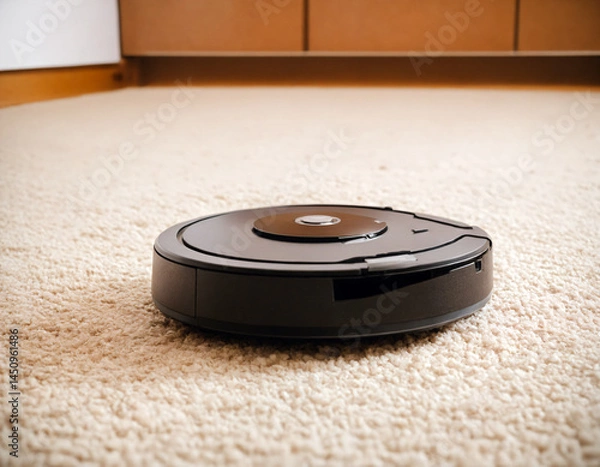 Obraz Robot vacuum cleaner on the floor in the apartment.