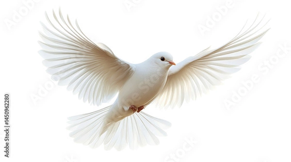 Fototapeta Elegant White Dove in Flight with Wings Spread Wide, cut out transparent