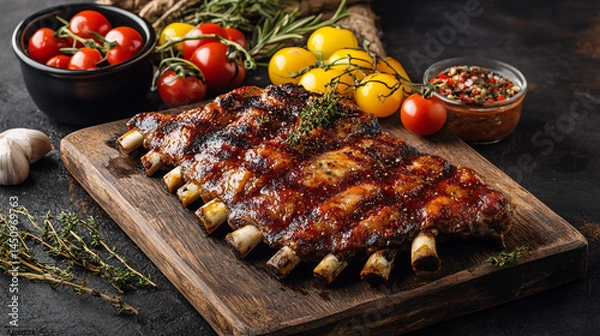 Obraz grilled ribs and vegetables
