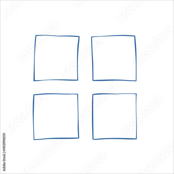 Fototapeta Set of hand drawn doodle vector frames in blue color with uneven lines, sketchy border shapes