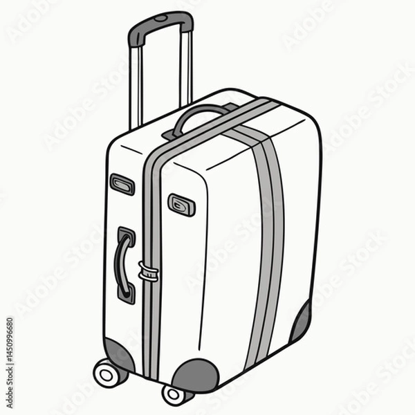 Fototapeta White Trolley Suitcase With Black Strokes And A Gray Handle Vector Illustration