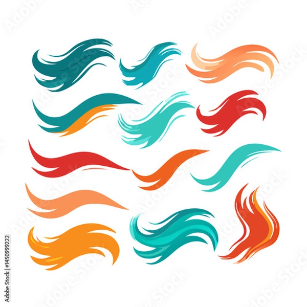 Fototapeta Collection Of Abstract Colorful Wave Elements On A Black Background Design