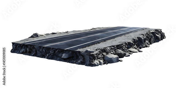 Fototapeta 3d illustration with cut of the ground and the desert road floating in the air, isolated on white background