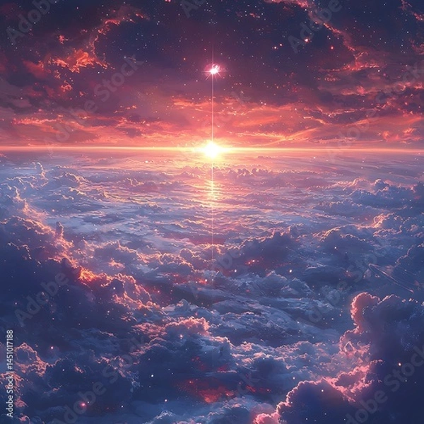 Fototapeta Above the clouds, sunset view