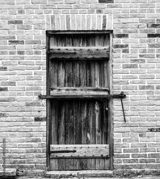 Obraz Old weathered wood barn wall, door and window