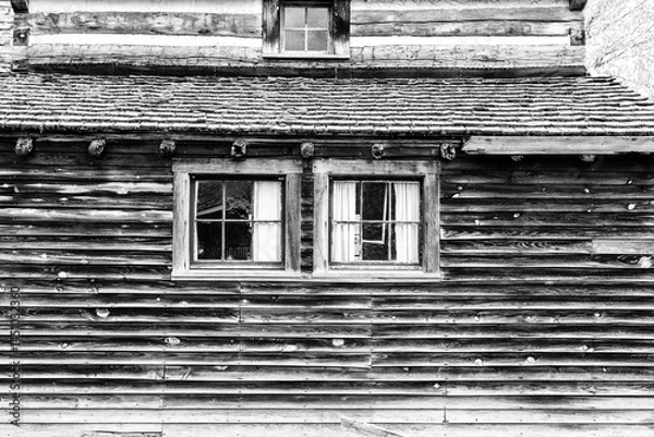 Obraz Old weathered wood barn wall, door and window