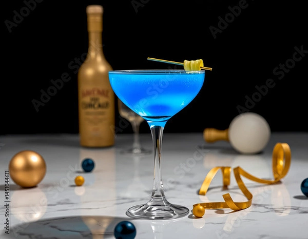 Fototapeta Blue Curacao cocktail with an electric blue glow in a designer glass, perfect for luxury drink presentations and branding