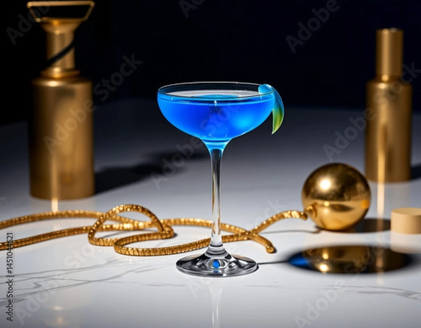 Fototapeta Blue Curacao cocktail with an electric blue glow in a designer glass, perfect for luxury drink presentations and branding