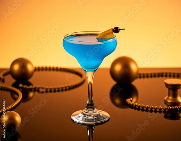 Fototapeta Blue Curacao cocktail with an electric blue glow in a designer glass, perfect for luxury drink presentations and branding
