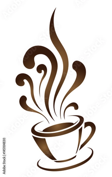 Fototapeta Coffee cup with stylized steam hand drawn vector illustration on white background
