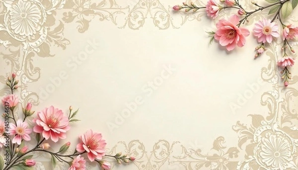 Fototapeta Subtle floral damask pattern, delicate design on a neutral background , repeat pattern, sophisticated, design