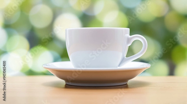 Obraz simple white coffee cup and saucer on a wooden table