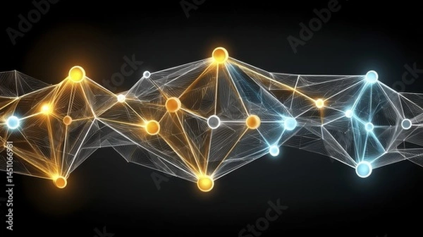 Obraz Abstract tech background, glowing particles, lines mesh Futuristic digital network, connection concept - texture High Deep learning