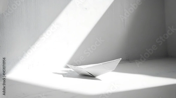 Fototapeta Simple origami boat illuminated by sunlight.