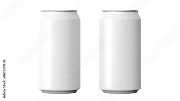 Fototapeta Two plain white aluminum cans standing side by side in a close up view isolated on transparent background	