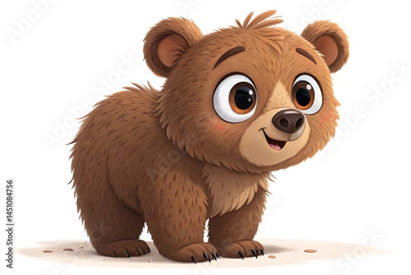 Obraz Cute Bear mammal brown, 3d cartoon, isolated on transparent background - generated by ai