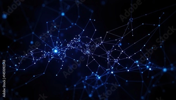 Obraz Sophisticated network illustration with blue connections on black background, symbolizing complex system connections and data exchange