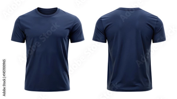 Fototapeta Navy blue blank t-shirt template from two sides isolated on transparent white background, clipping path, pen tool