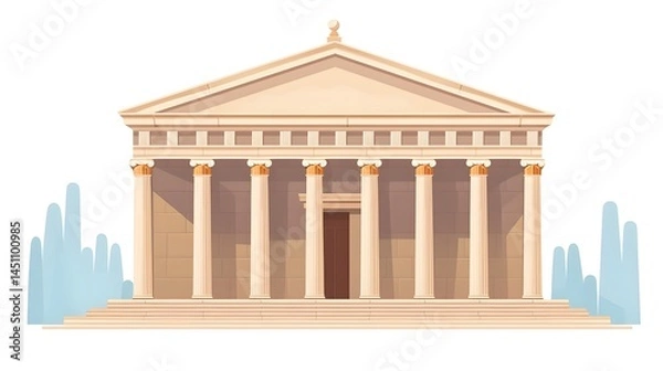 Fototapeta Ancient Roman Temple and Greek Parthenon Architectural Structure with Antique Style in Sepia Tones