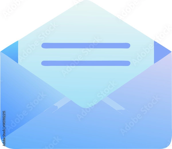 Fototapeta Open Mail Concept: Illustrative depiction of an open envelope, showcasing a document within, emphasizing digital communication, and evoking the modern world of messaging and updates.