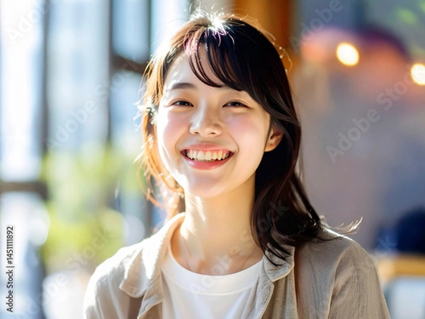 Fototapeta 日差しの当たる窓際の若い女性　AI生成画像  