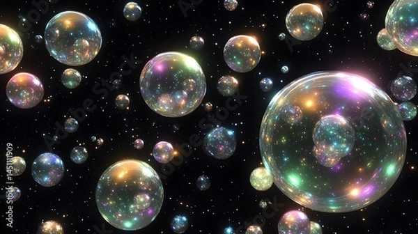 Fototapeta Cosmic Bubbles Universe,  Iridescent Spheres in Space