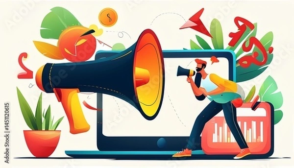 Obraz Digital marketing strategies for business growth online platforms infographic style vibrant colors engaging viewpoint