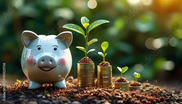 Fototapeta Investment growth strategy nurturing plants and savings lush garden financial awareness nature close-up prosperity mindset